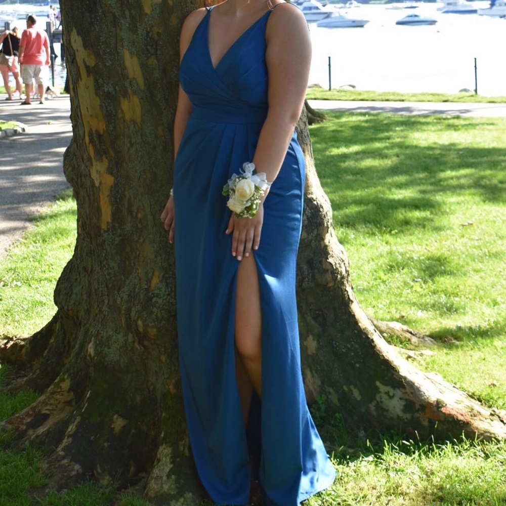 Faviana Womens Blue V Neck Full Formal Evening Dress Size 12